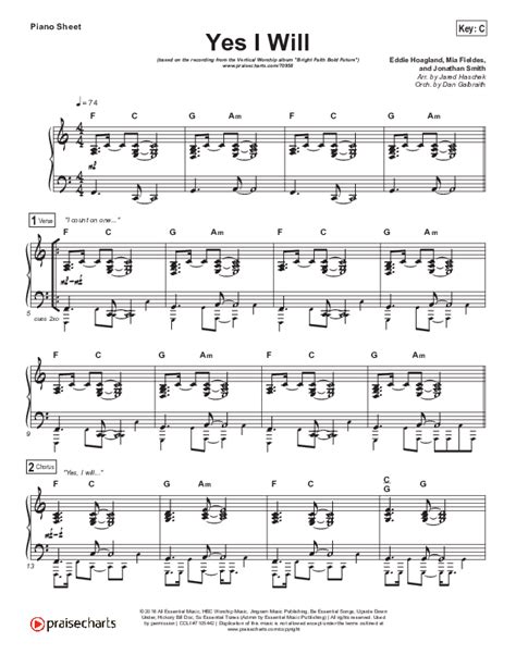 Yes I Will Sheet Music PDF (Vertical Worship) - PraiseCharts