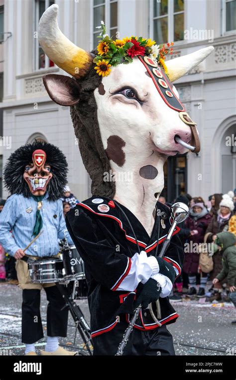 Basel Switzerland Carnival or Fasnacht parade with drum major Stock ...