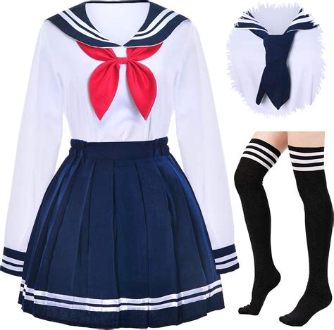 Elibelle Japanese School Girls Uniform Sailor Navy Blue Pleated Skirt ...