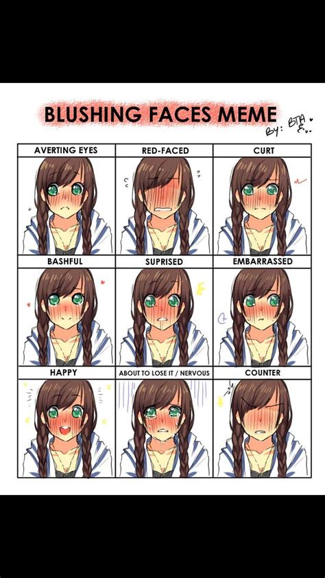 Anime blushing chart. Neat! Anime Faces Expressions, Drawing ...