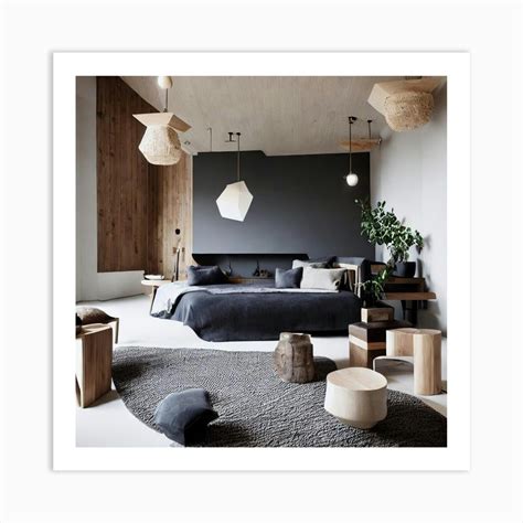 Modern Bedroom With Wooden Furniture Art Print by ArtfulExplorer - Fy