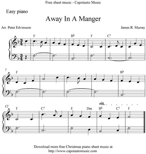 Easy piano arrangement by Peter Edvinsson of the Christmas carol Away ...