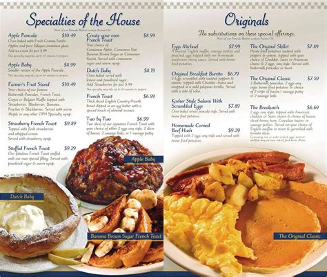 Menu at The Original Pancake House restaurant, Boca Raton, Glades Rd