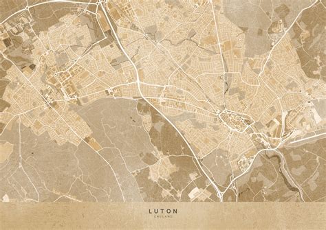 Kunstneriske illustration | Map of Luton (England) in sepia vintage ...