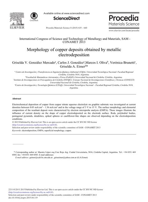 (PDF) Morphology of Copper Deposits Obtained by Metallic Electrodeposition