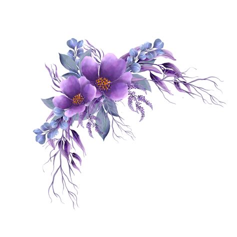 Purple Flower Corner With Leaf Transparent Background Png | The Best ...