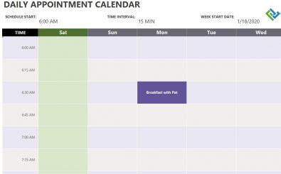 Daily Calendar with Time Slots Excel | Excel Templates