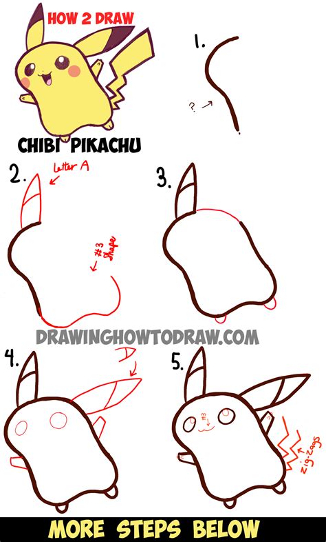 How to Draw Cute Baby Chibi Pikachu from Pokemon - Step by Step Drawing ...