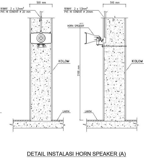 Horn speaker in wall installation details in AutoCAD, dwg file. - Cadbull