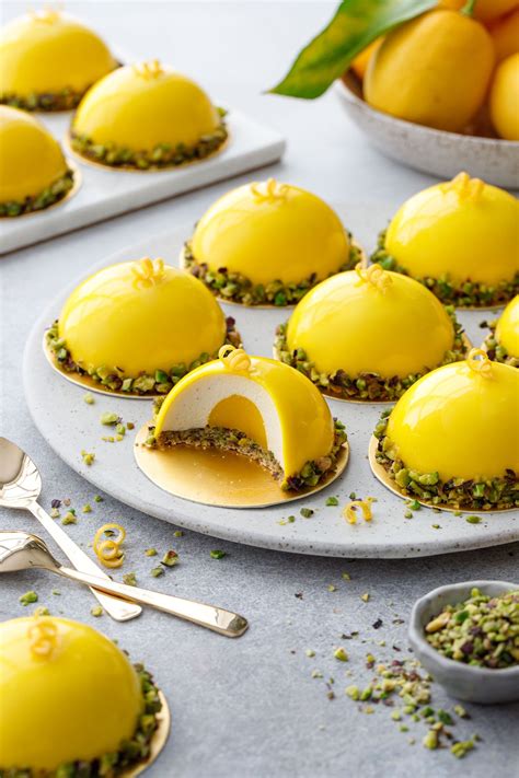 Pistachio & Meyer Lemon Mousse Cakes with Mirror Glaze | Love and Olive ...