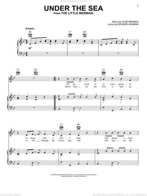 Menken - Under The Sea sheet music for voice, piano or guitar