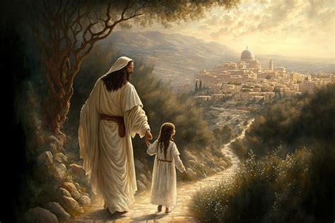 Jesus Walking With Little Girl Digital, Child, Christian Artwork ...