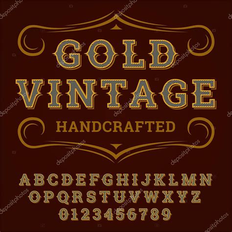 Gold Vintage Font. Old style - vintage script font. Vector typeface for ...