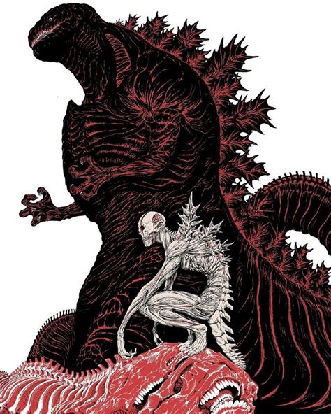 an image of godzillas fighting over a red caricatured creature in the ...