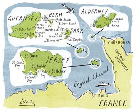 Thumbnail | Illustrated map, Guernsey island, Jersey channel islands