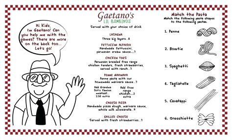 Kids Menu - Gaetano's Italian Restaurant