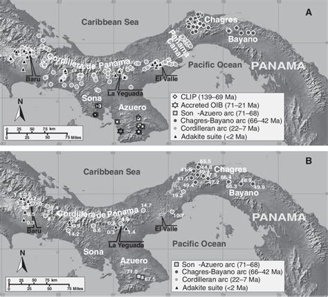 Topographic map of Panama showing the locations and volcanic features ...