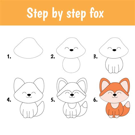 Step by step drawing fox for children 4870940 Vector Art at Vecteezy