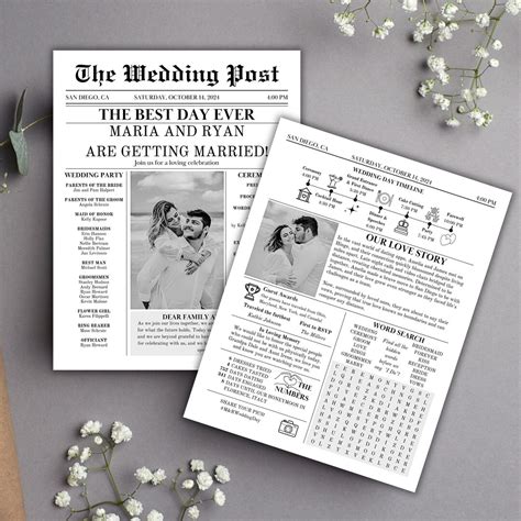 Newspaper Wedding Program Template, Editable Wedding Newspaper Program ...