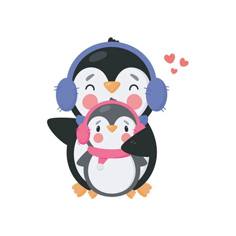 Cute Penguin and baby. Cartoon style. Vector illustration. For card ...