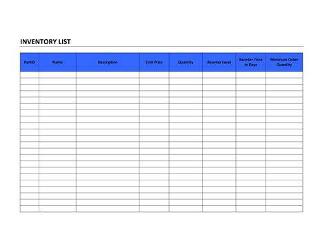 Inventory List Template