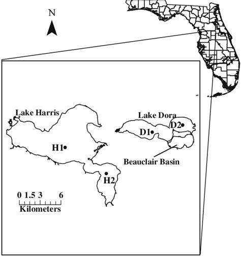 Map of the Harris Chain of Lakes showing the locations of sampling ...