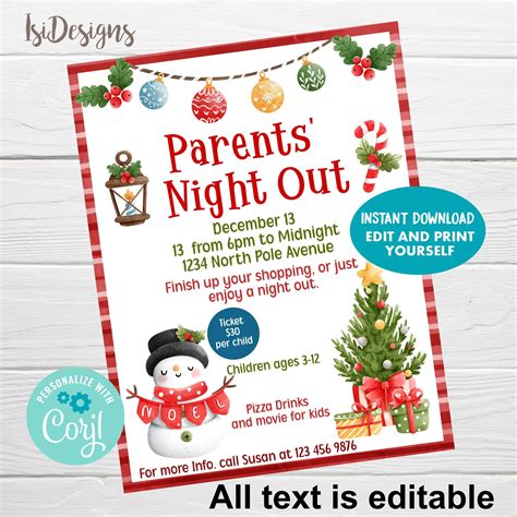 Christmas Parents Night Out Editable Flyer, Date Night Fundraiser Event ...