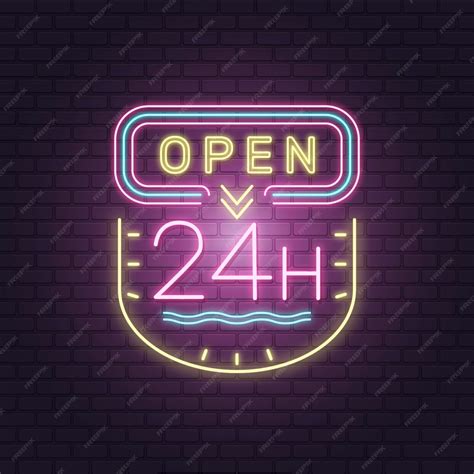 Free Vector | Colorful open 24 hours neon sign