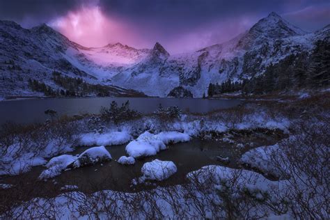 landscape, Nature, Mountain, Lake, Sunset, Winter, Snow, Frost ...