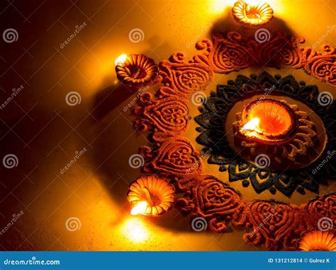 Colorful Rangoli With Diya, On Diwali Festival Stock Photography ...