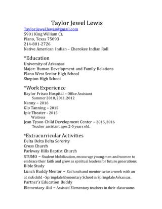 Taylor Jewel Lewis- Resume | PDF