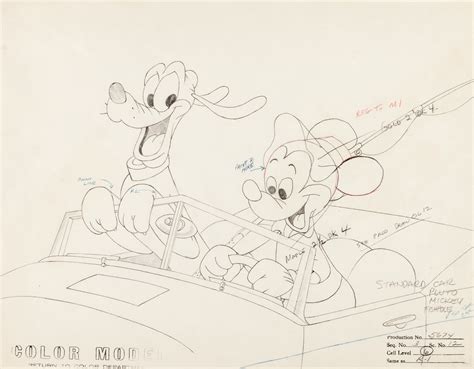 WALT DISNEY STUDIOS 1953 MICKEY AND PLUTO COLOR MODEL DRAWING