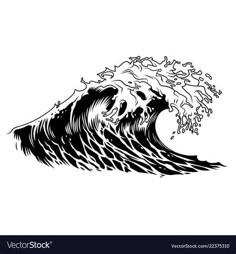 Monochrome big ocean wave concept Royalty Free Vector Image | Wave ...