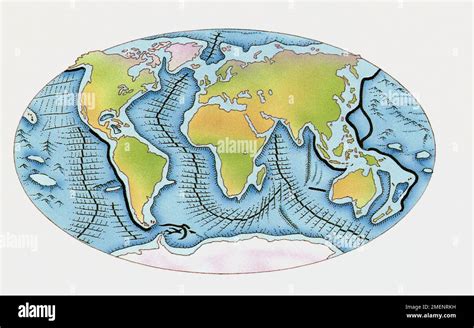 World map of ocean ridges and trenches Stock Photo - Alamy