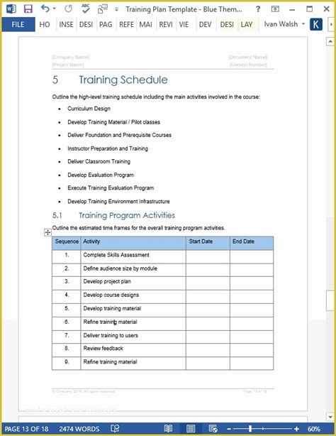 Training Plan Template Excel Free Of Training Plan Template – 20 Page ...