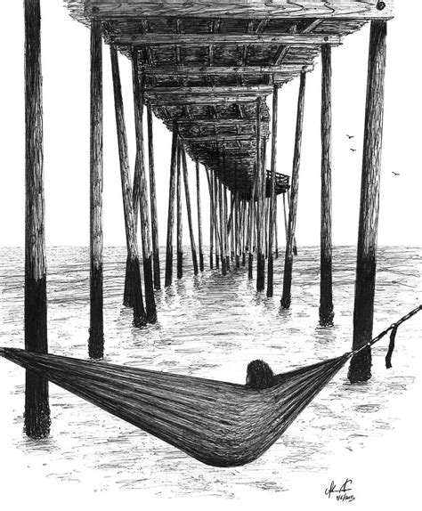 Hammock Under The Pier Drawing by Adam Vereecke