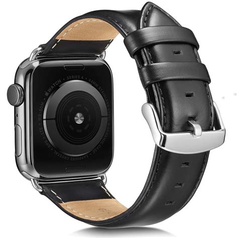 Mans Premium Black Leather Band for Apple Watch 42mm/44mm Iwatch 4 3 2 ...