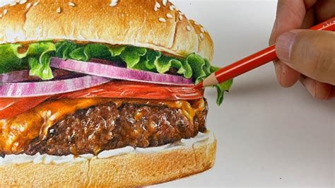 HAMBURGER. Food Drawing/Realistic Drawing/Color Pencil Drawing/ - YouTube