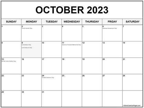 Free Printable October 2023 Calendar With Holidays - Free Printable ...