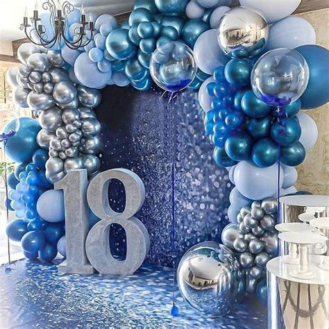 Metallic Blue Balloon Kit 147PCS 18In 12In 5In Metallic Sliver Macaron ...