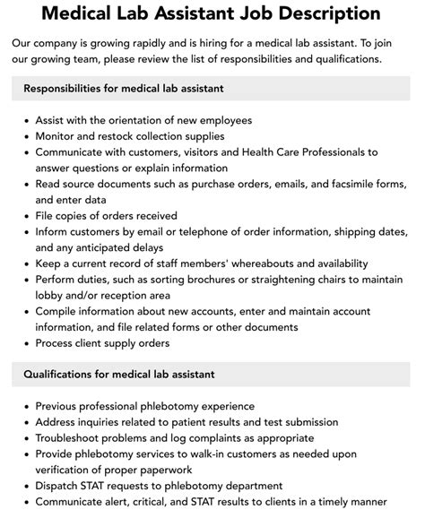 Medical Lab Assistant Job Description | Velvet Jobs