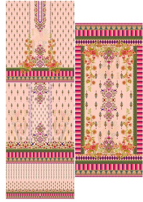 two pieces of pink and green fabric with floral designs on them, one is ...