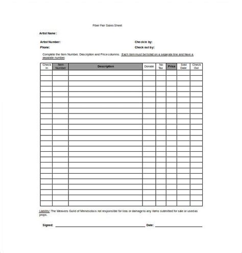 Sales Sheet Template Free ~ Excel Templates