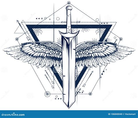 Gothic Style Sword with Wings Tattoo Stock Vector - Illustration of ...