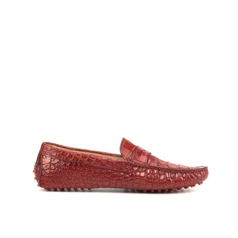 Red Crocodile Printed Leather Drivers - Etsy