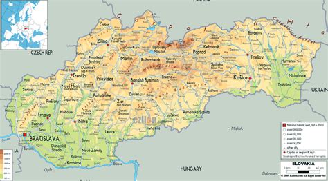 Large physical map of Slovakia with roads, cities and airports ...