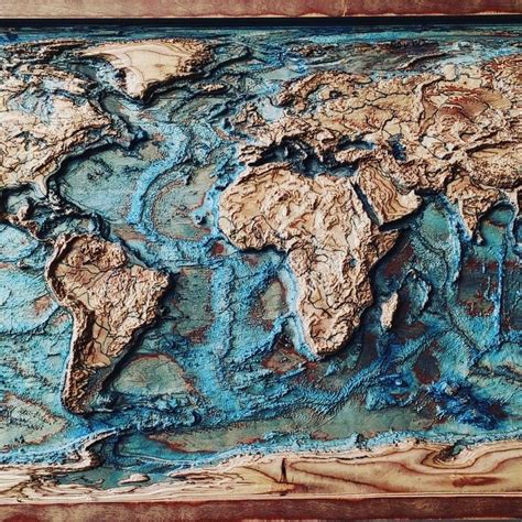 3d nautical world map with ocean floor. Wood, acrylic | Astronomy art ...