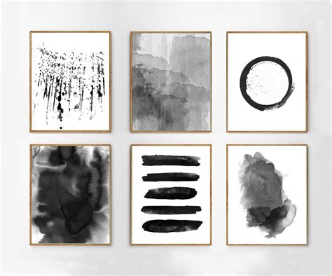 Black White Wall Art Large Abstract Watercolor Prints Boho - Etsy ...