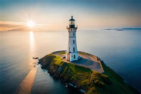 Premium Photo | A white lighthouse sits on a cliff overlooking the ocean.