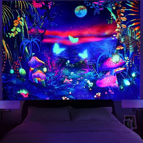 Amazon.com: HoneyDec Blacklight Fantasy Forest Tapestry Boho Aesthetic ...